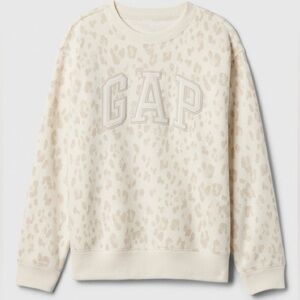 NWT Gap Logo Fleece Crew Neck Sweatshirt Leopard
